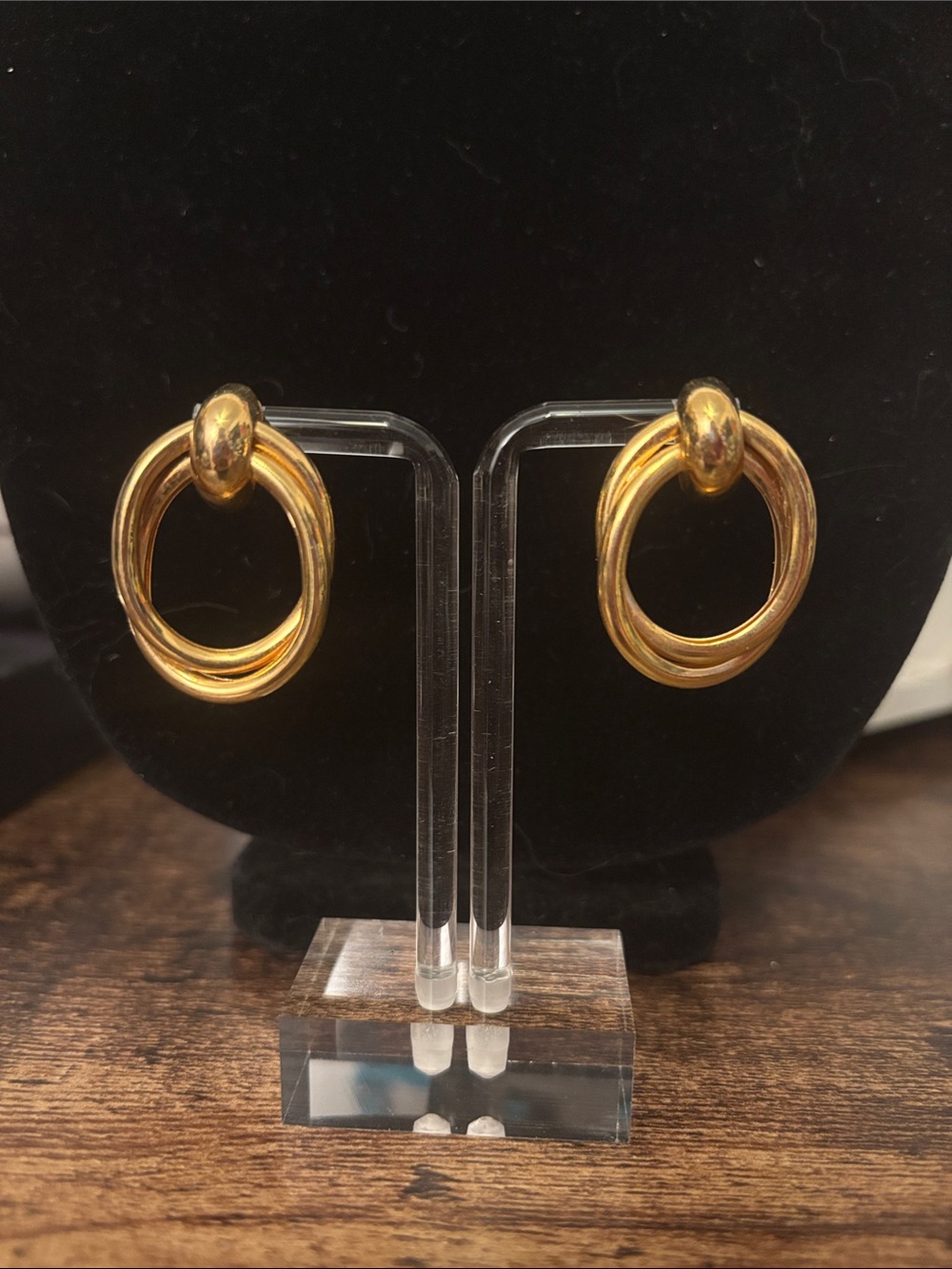Korea Marked Goldtone Double Hoop Link Earrings - Women Jewelry